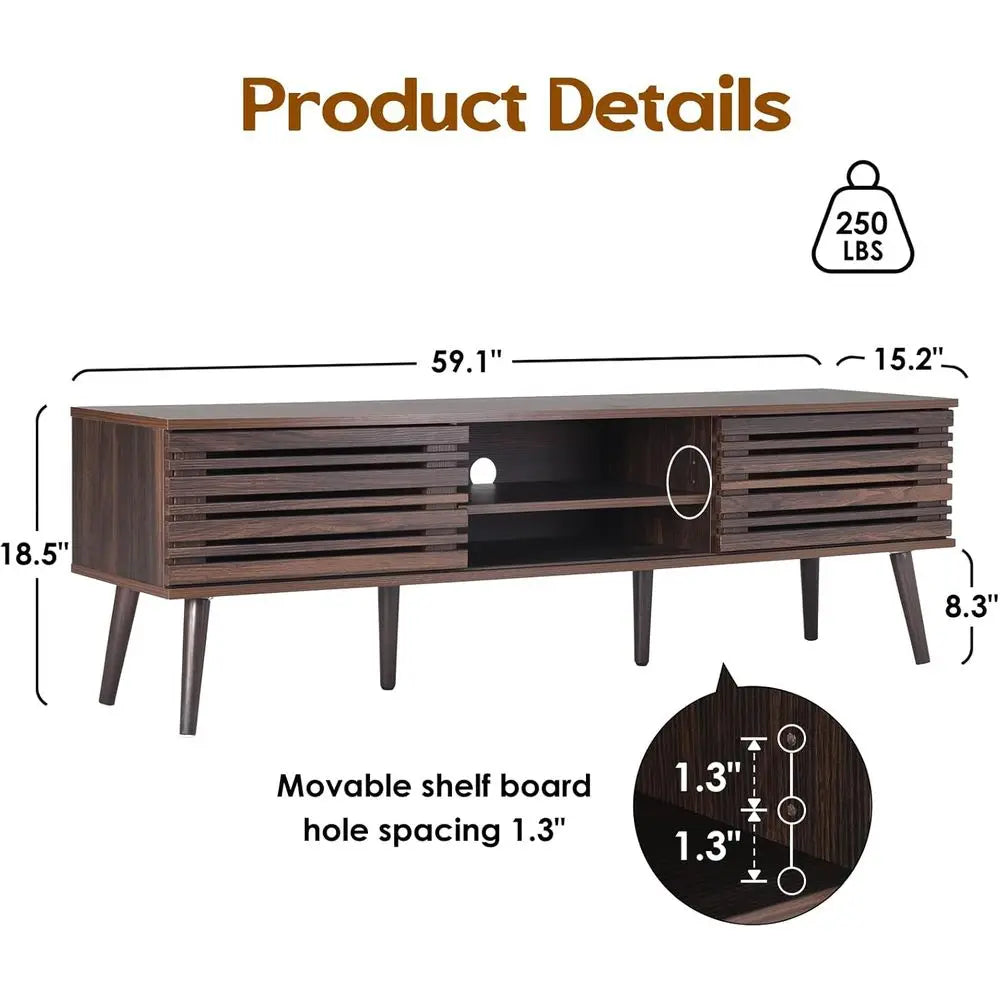 Ellington Collection | Fluted Walnut Media Console - styled from an alternate angle revealing dimensional depth in a Mid-Century Modern entryway setting.
