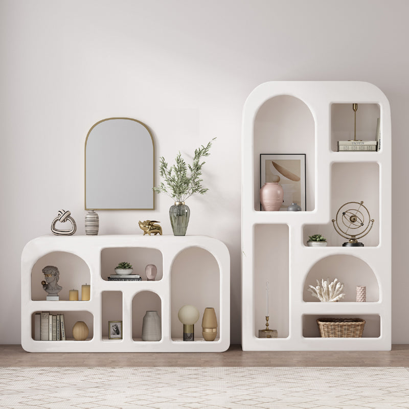 Meridian Collection | California White Lacquer Storage Cabinet - showcasing full sculptural form and curated finish in a Mid-Century Modern living room setting.