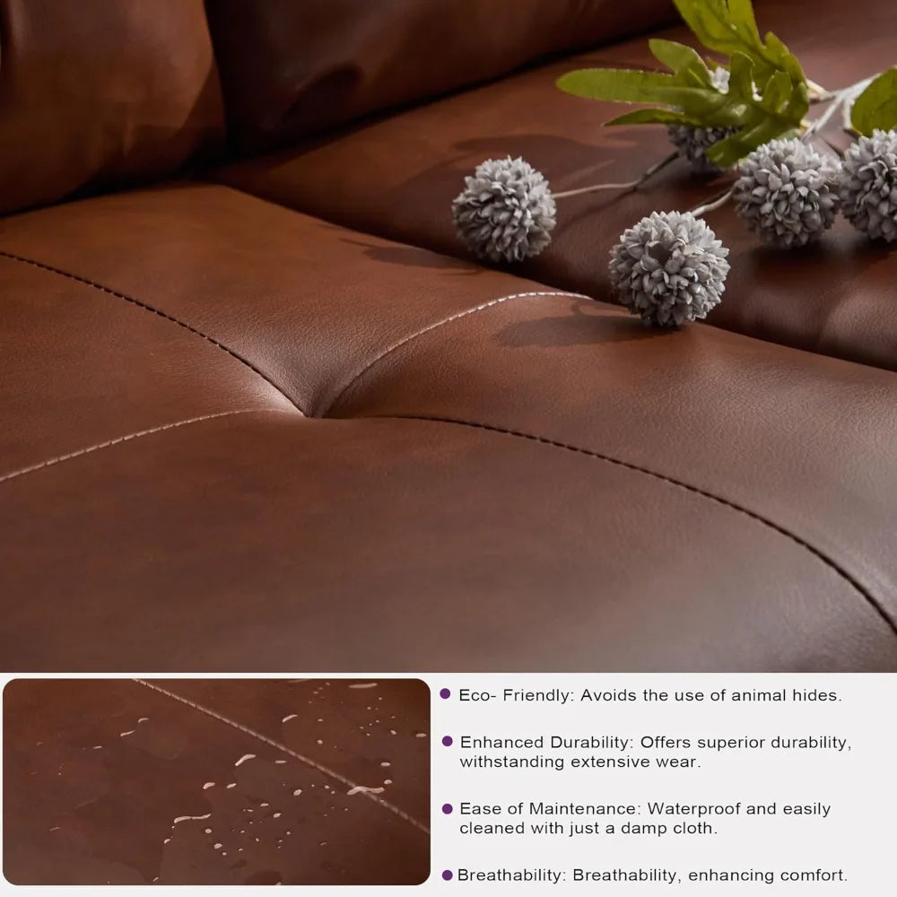 Ellington Collection | Geometric Leather-Wrapped Rich Cognac Leather Accent Chairs - presented at scale within a designed interior in a Mid-Century Modern living room setting.