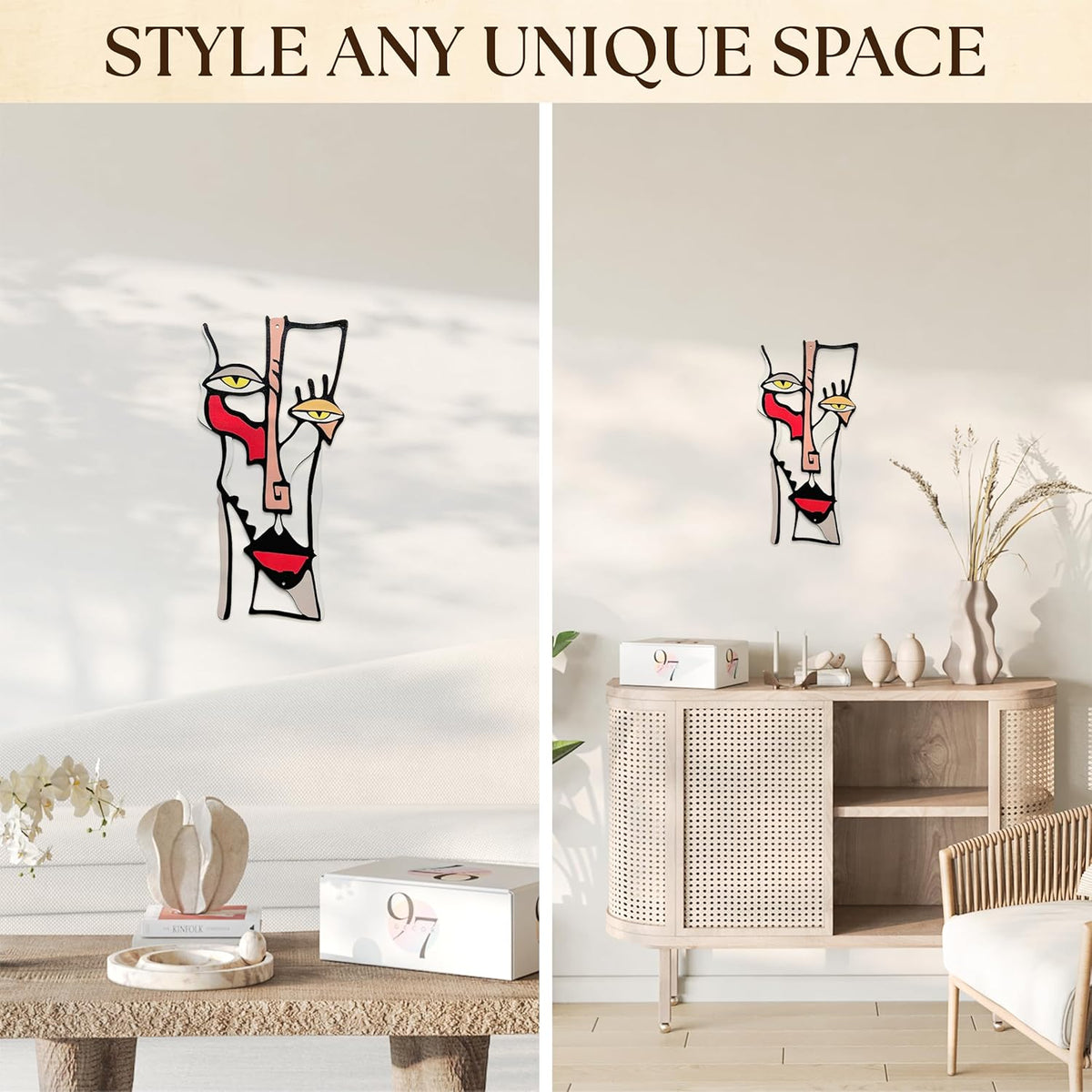 Minimalist Metal Wall Art for Living Room - Pablo Picasso Wall Art Abstract Sculptures, Unique Midcentury Artwork Mid Century Modern Decor for Home Bedroom Bathroom