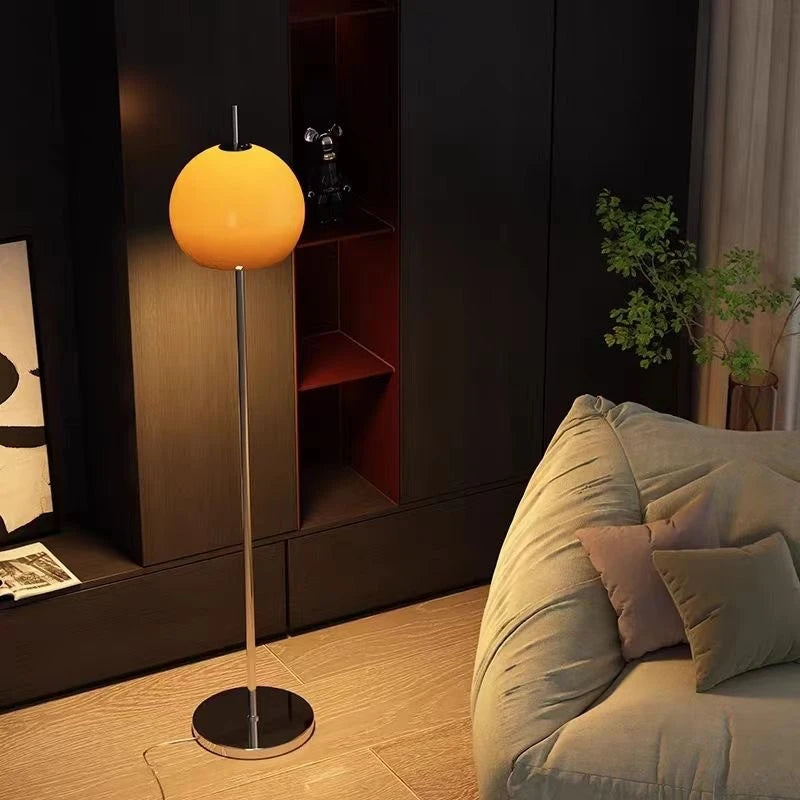 Fontaine Collection | Sculptural Glass-Topped Frosted Glass Floor Lamp - featuring close-up joinery and artisanal finish quality in a Mid-Century Modern living room setting.