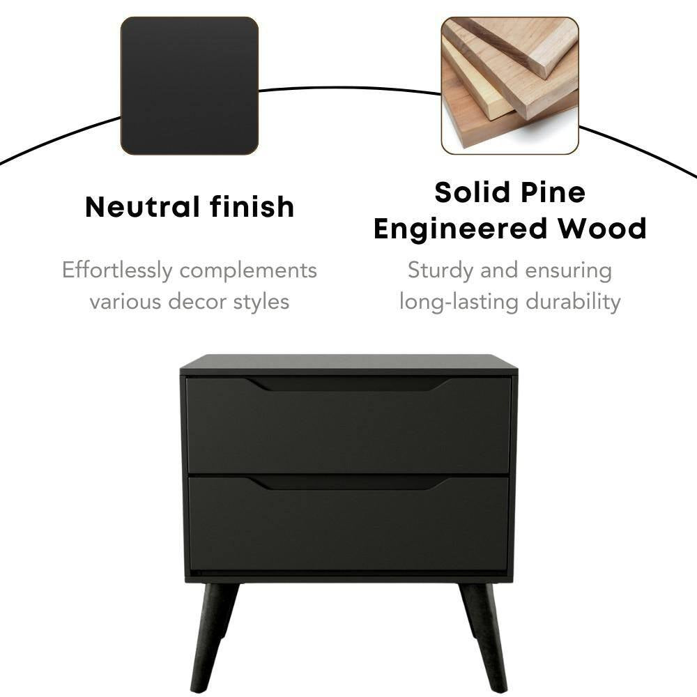 Mackie 2-Drawer Mid Century Modern White Nightstand