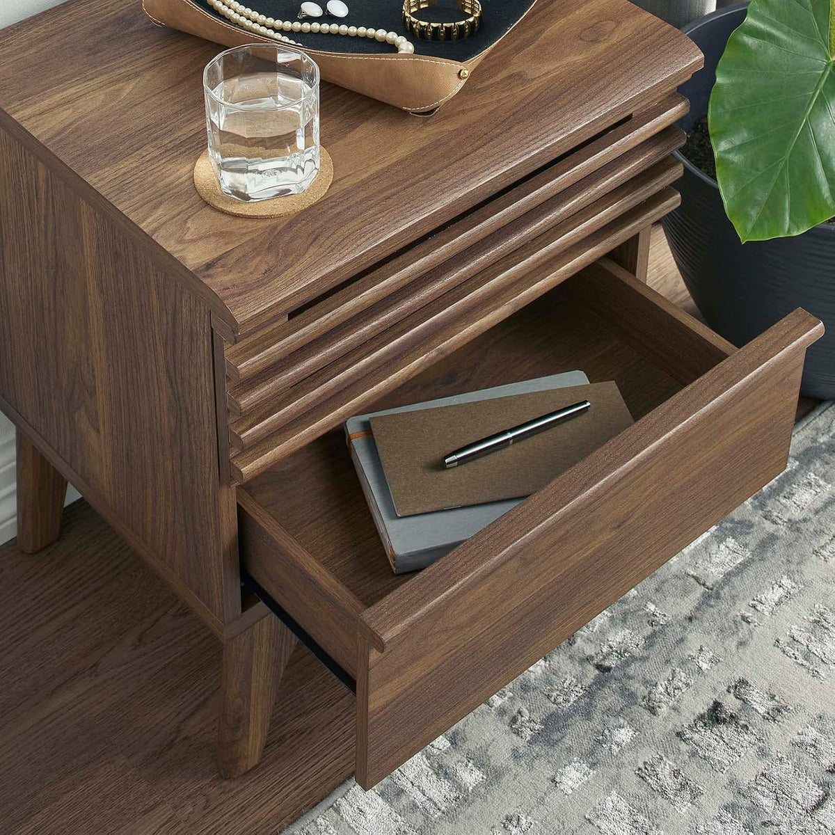 Modway Render Mid-Century Modern, Nightstand, Walnut