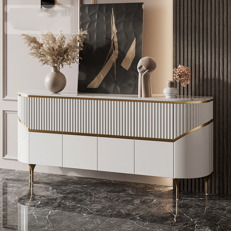 Astoria Collection | Tapered-Leg Brass-Accented Walnut Entrance Console - showcasing full sculptural form and curated finish in a Mid-Century Modern entryway setting.