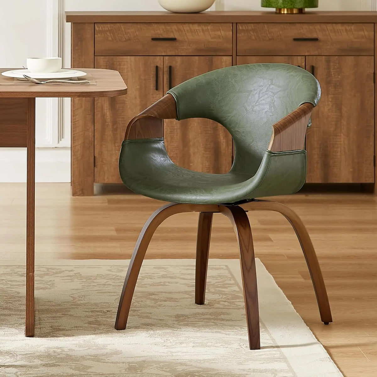 Belmont Collection | Atomic-Era Walnut & Brass - revealing tonal warmth and surface patina under ambient light in a Mid-Century Modern living room setting.