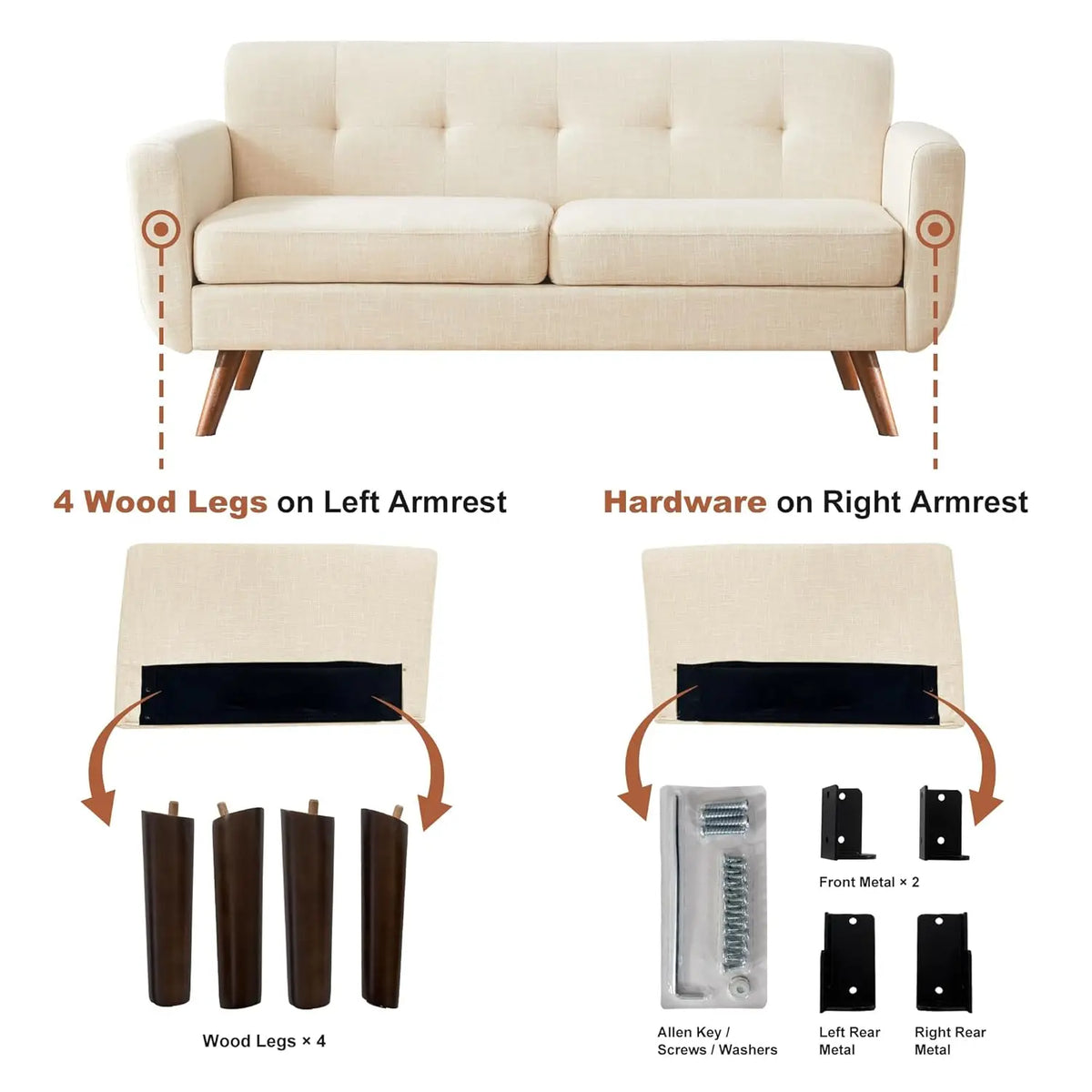 Ellington Collection | Sculptural Atomic-Era Button-Tufted Loveseat - highlighting material texture and craftsmanship detail in a Mid-Century Modern living room setting.