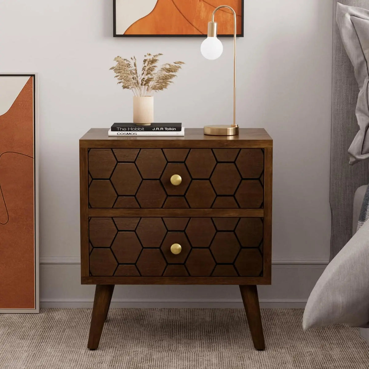 The Belmont Honeycomb Walnut End Table