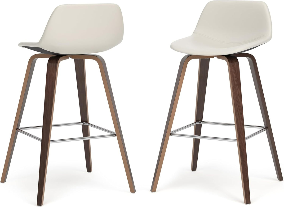 SIMPLIHOME Raya 24" Seat Height Vegan Leather Counter Stool (Set of 2) | Aqua Blue, Mid-Century Counter Stools with Curved Backrest and Footrest; Upholstered Kitchen or Bar Seating.
