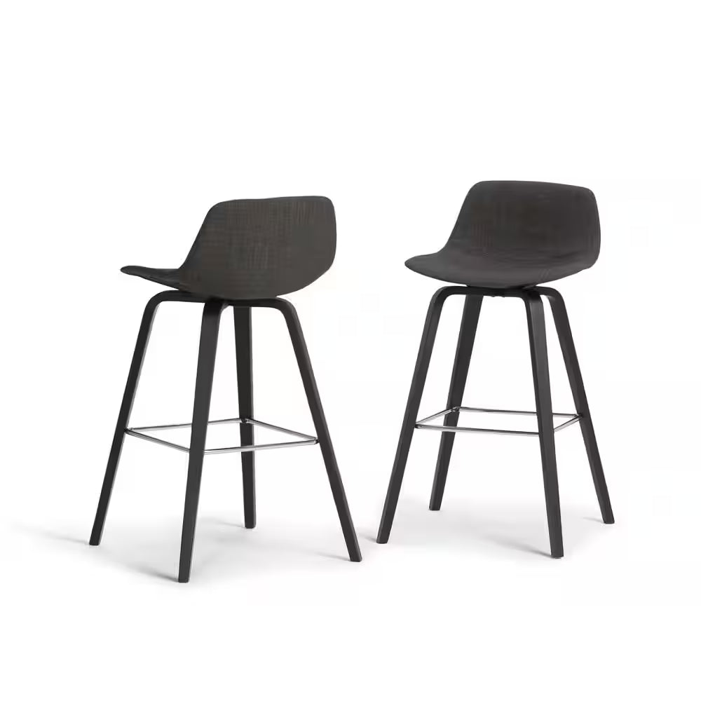Randolph 36.61 In. H Charcoal Grey, Black Linen Look Fabric Mid Century Modern Bentwood Counter Height Stool (Set of 2)