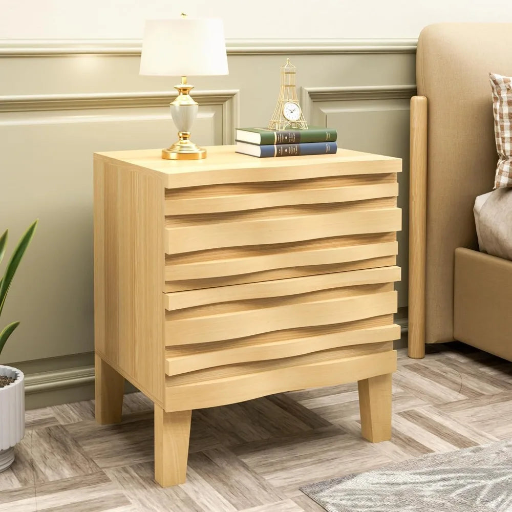 Dresden Collection | Petite Fluted Walnut Nightstand - captured in a curated lifestyle vignette in a Mid-Century Modern bedroom setting.