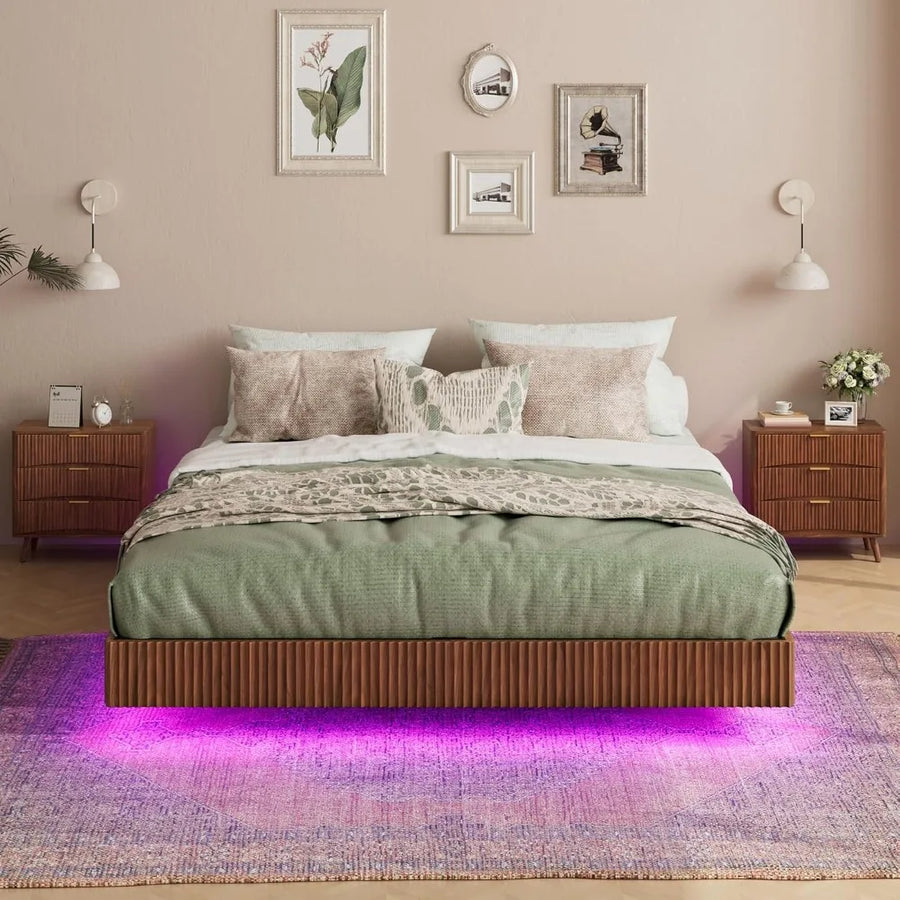 Dresden Collection | Fluted Steel-Framed Walnut Platform Bed - showcasing full sculptural form and curated finish in a Mid-Century Modern bedroom setting.