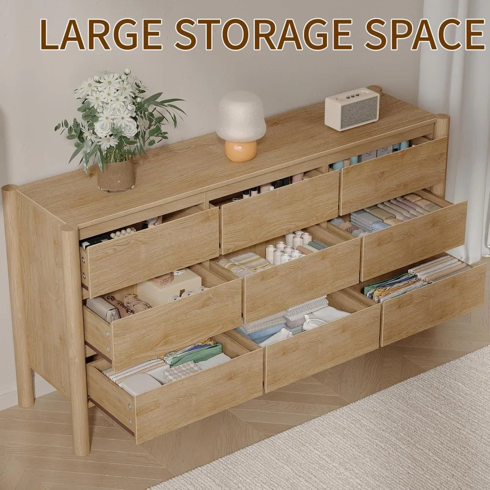 Fontaine Collection | Panoramic Atomic-Era Walnut Dresser - highlighting material texture and craftsmanship detail in a Mid-Century Modern bedroom setting.