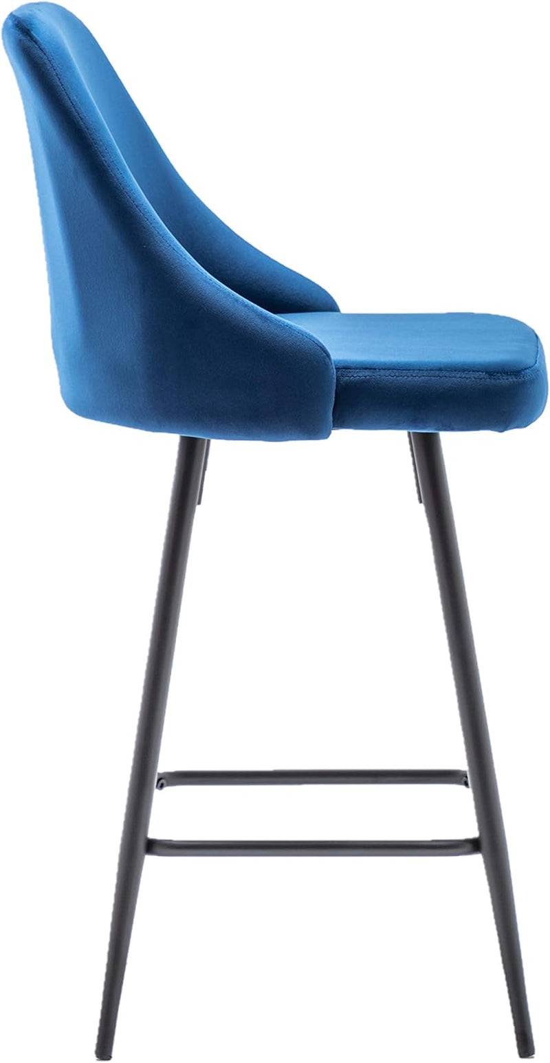 Set of 2,Premium Upholstered Dining 25" Seat Height, High Back Count Stool Bar Chairs, Pack Blue Velvet Barstools