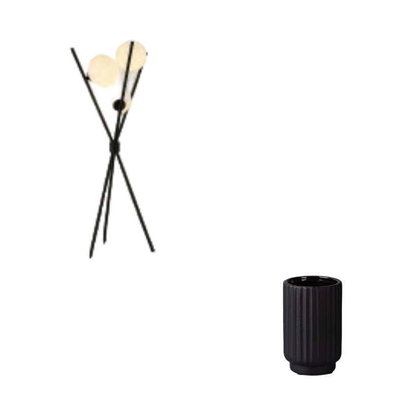 Ellington Collection | Geometric Atomic-Era Tri-Orb LED Floor Lamp - revealing tonal warmth and surface patina under ambient light in a Mid-Century Modern living room setting.