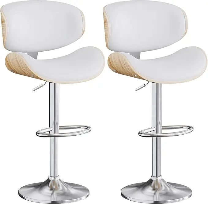 Fontaine Collection | Arched Leather-Wrapped Swivel Stools - revealing tonal warmth and surface patina under ambient light in a Mid-Century Modern living room setting.