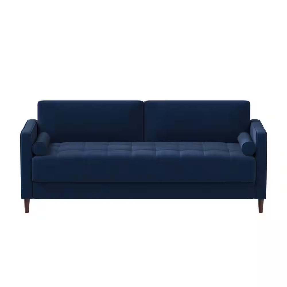 Lillith 75.6 In. Square Arm Polyester Mid- Century Modern Rectangle Sofa in Navy Blue