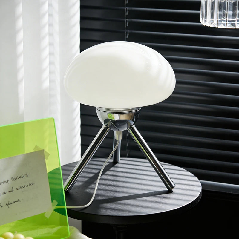 Bauhaus Mid-Century Cream Table Lamp – Retro Glass Ambient Elegance