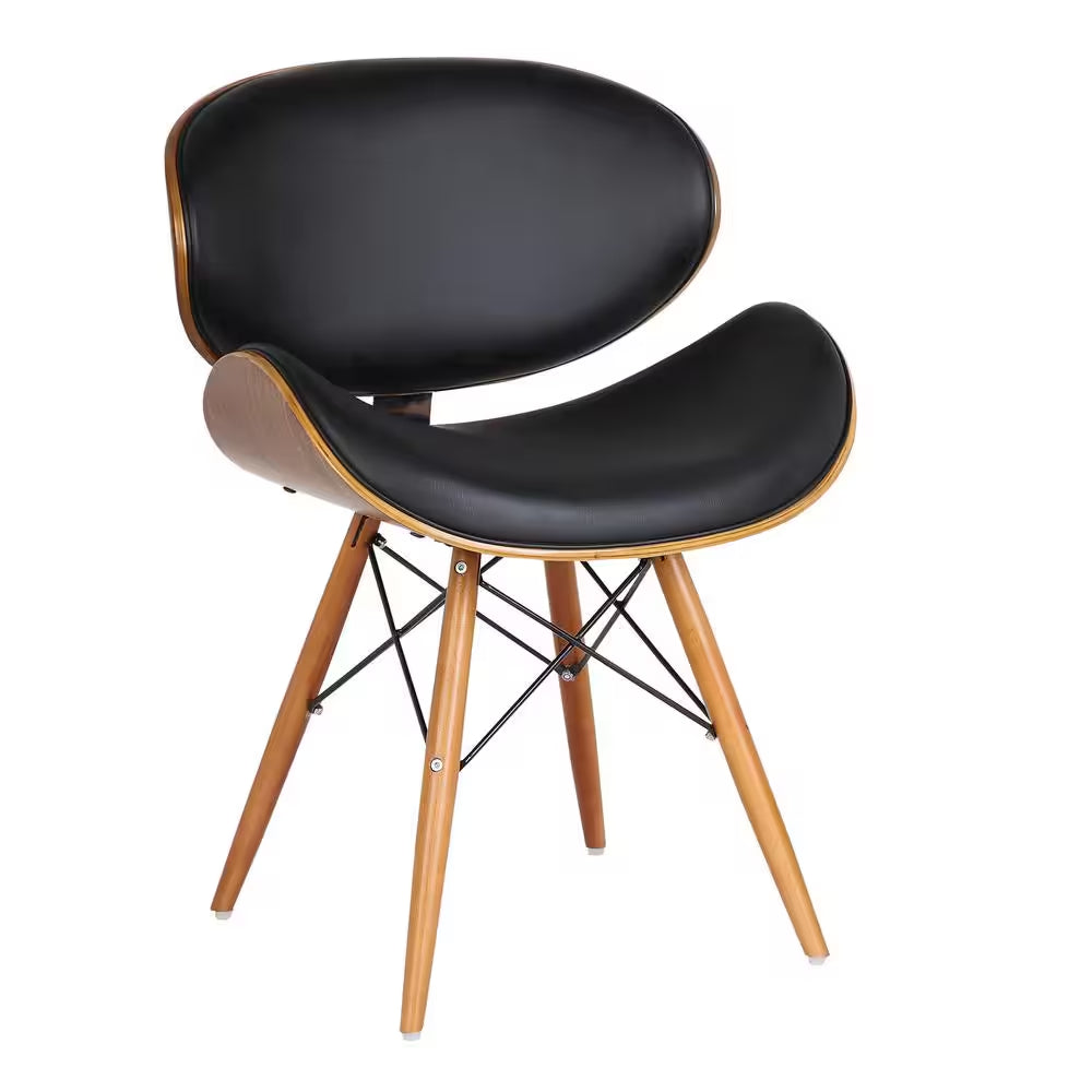Cassie 31 In. Black Faux Leather and Walnut Wood Finish Mid-Century Dining Chair
