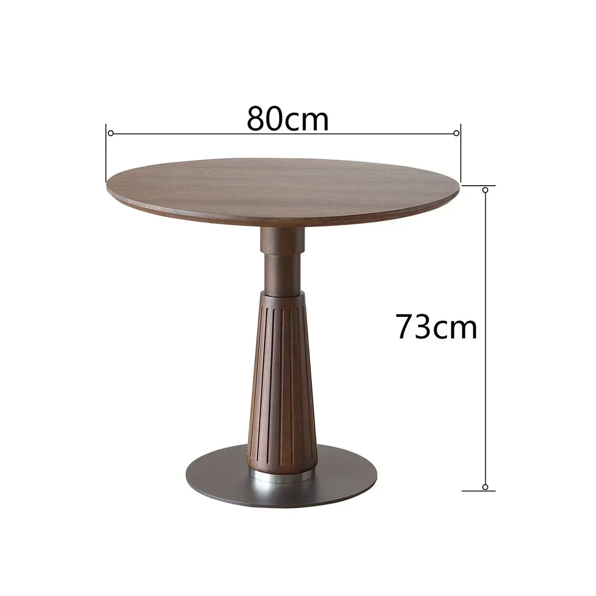 Astoria Collection | Round Walnut & Brass Dining Table - exhibiting shadow play and geometric silhouette detail in a Mid-Century Modern dining room setting.