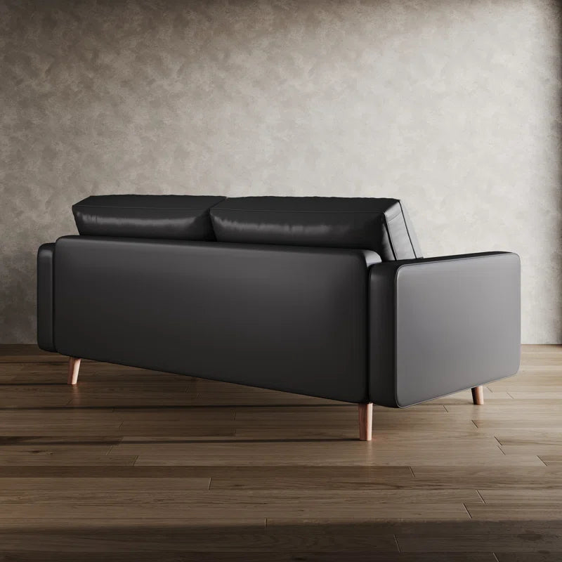 Bridgeview Leather Mid Century Modern Upholstered Square Arm Sofa or Loveseat