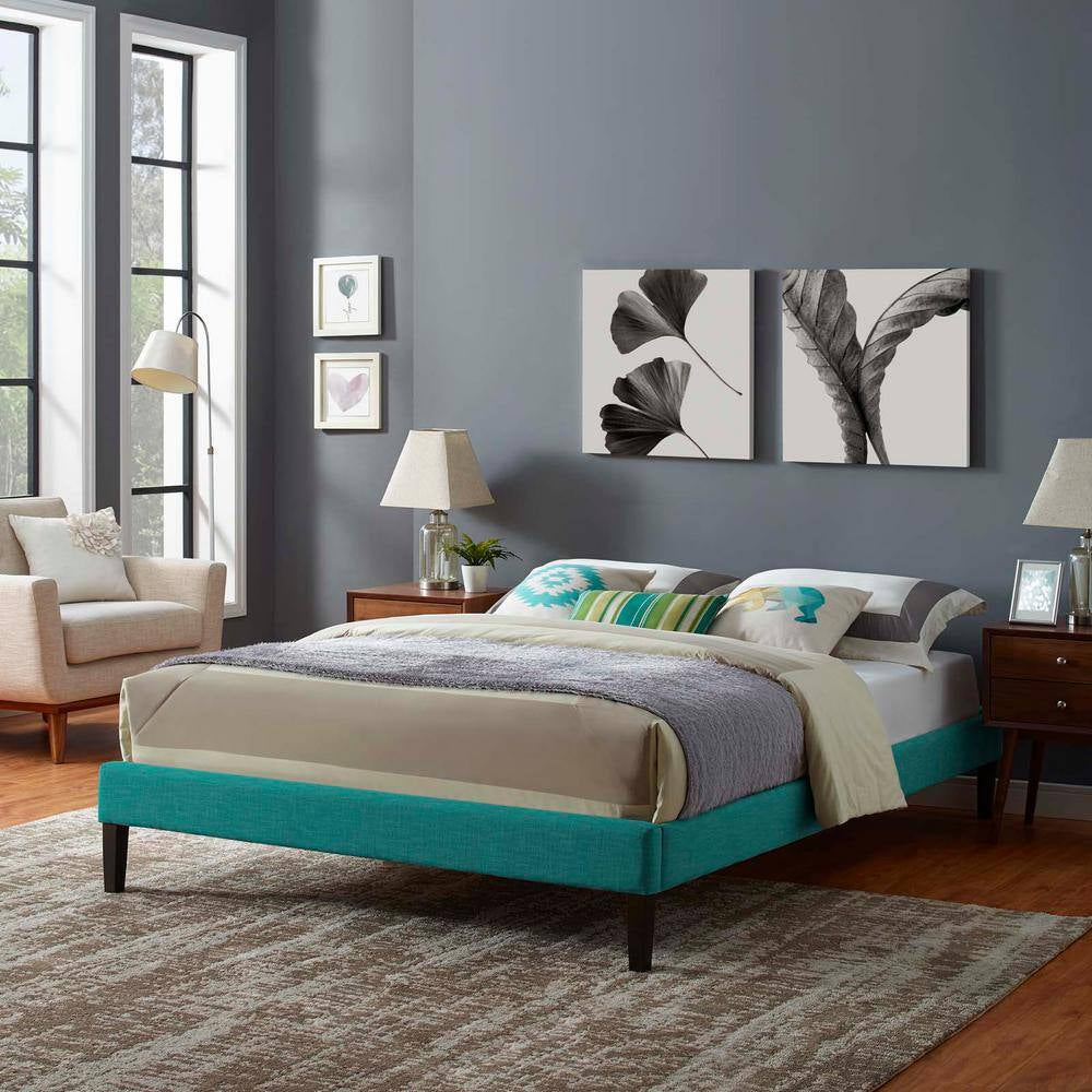 Tessie Teal Full Upholstered Fabric Bed Frame with Squared Tapered Legs
