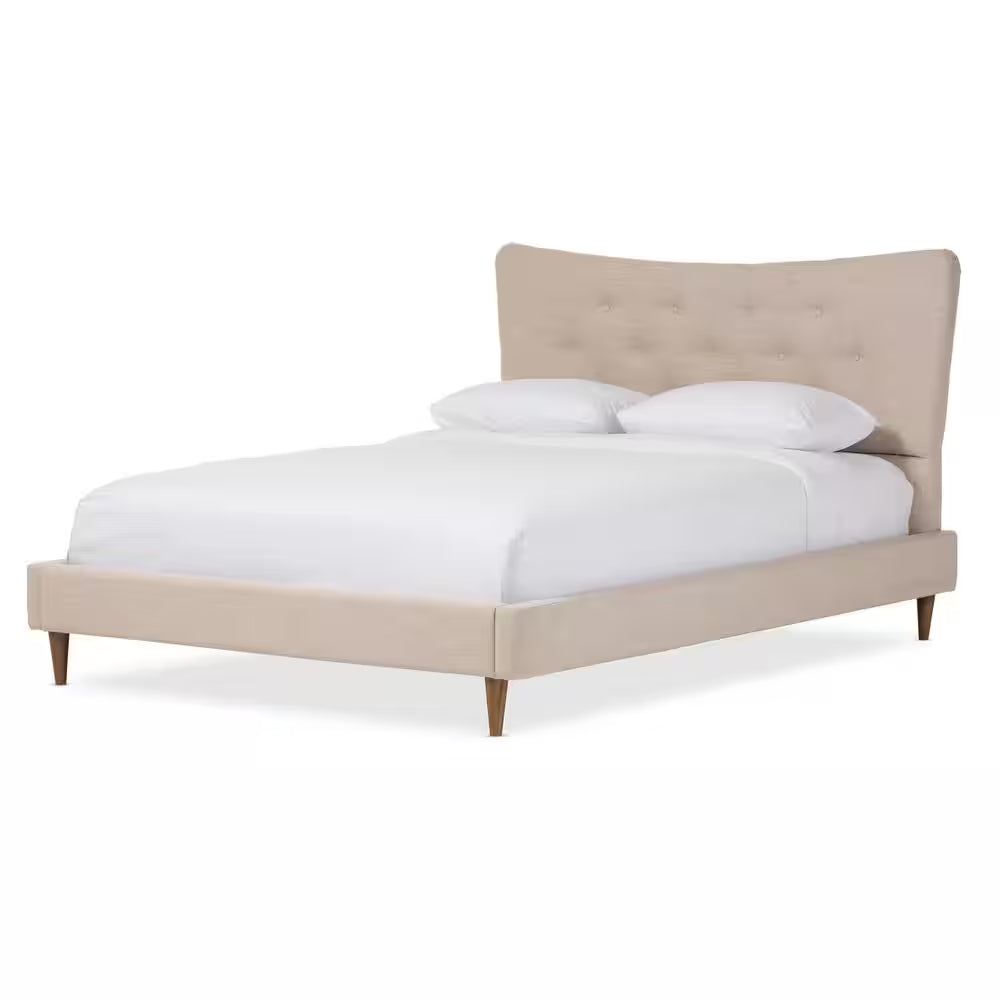 Hannah Beige Queen Upholstered Bed