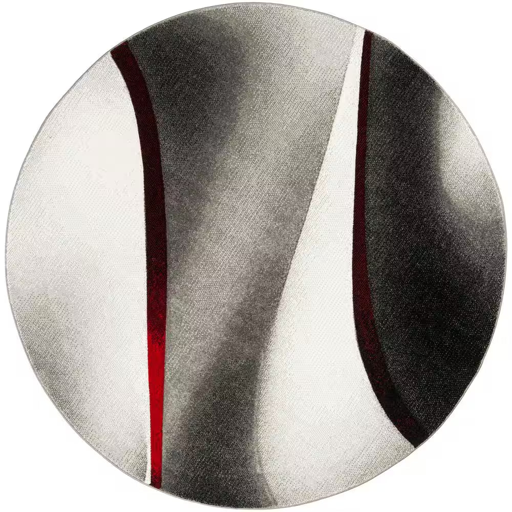 Hollywood Gray/Red 7 Ft. X 7 Ft. round Abstract Area Rug