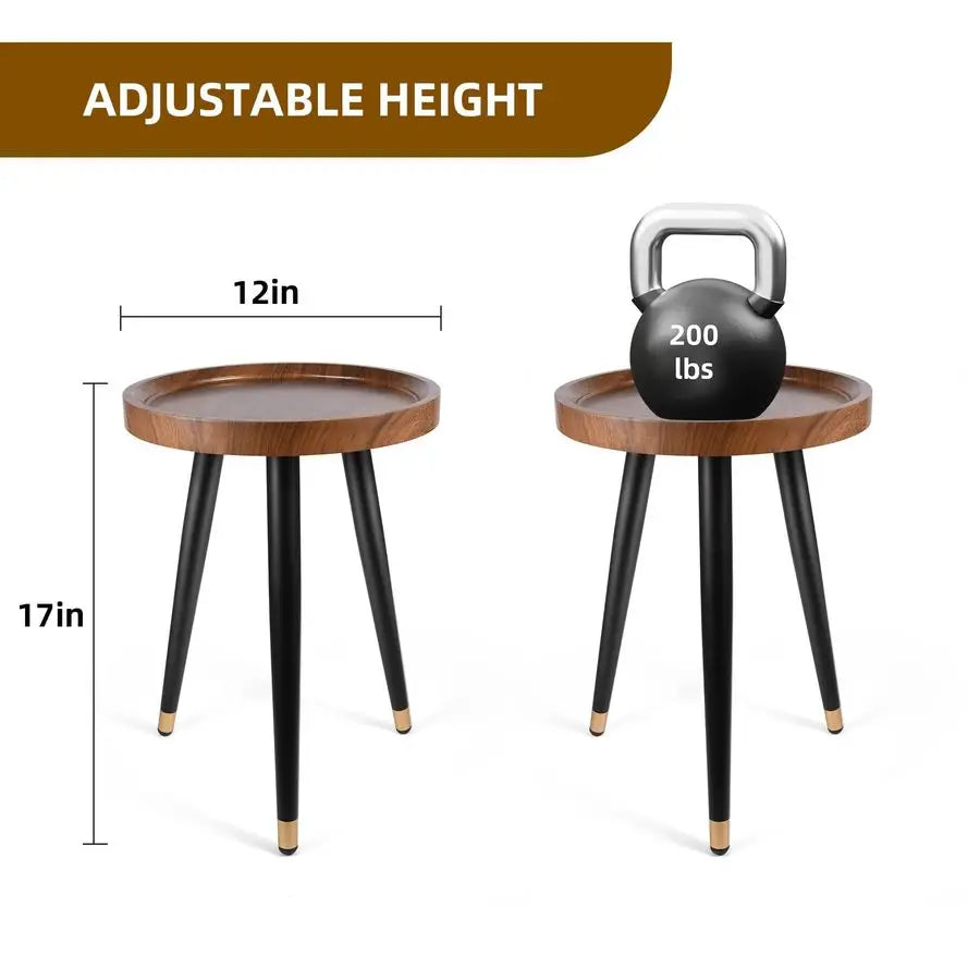 Fontaine Collection | Tapered-Leg Round Walnut Plant Stand - featuring close-up joinery and artisanal finish quality in a Mid-Century Modern living room setting.