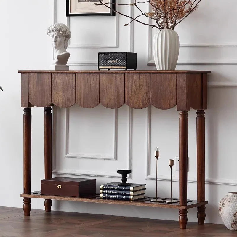Ellington Collection | Atomic-Era Entryway Walnut Console - highlighting material texture and craftsmanship detail in a Mid-Century Modern entryway setting.