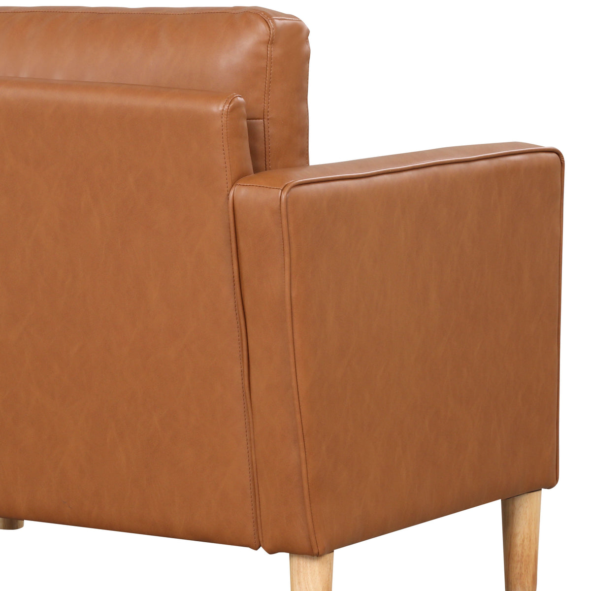 Lorelei Mid-Century Modern Sofa, Caramel Brown Faux Leather