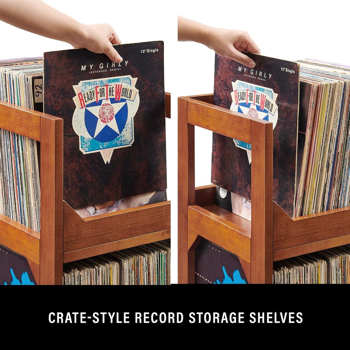 Asheville Small Mid-Century Modern Record Stand, Vinyl Storage, Holds up to 130 Records, Walnut