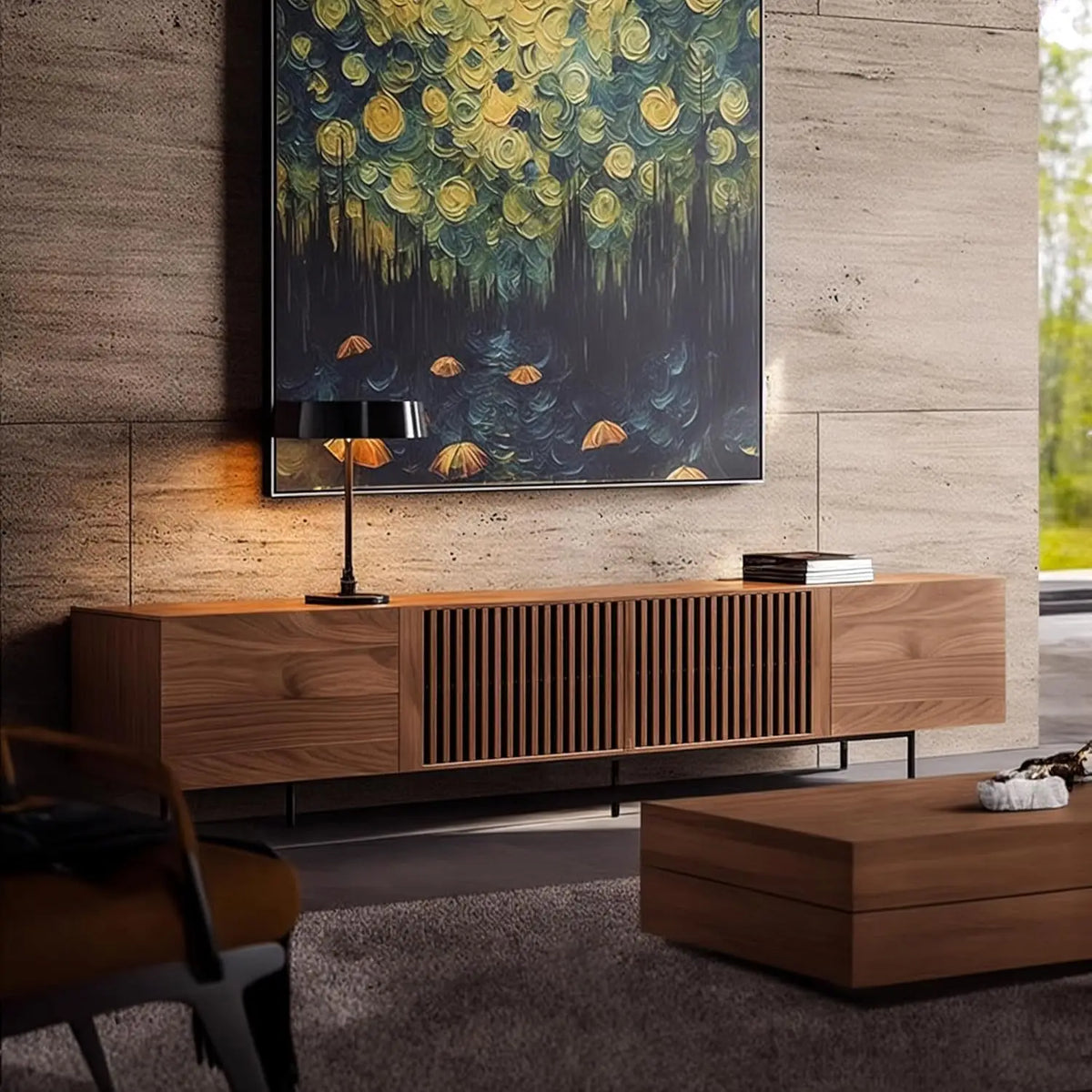 Dresden Collection | Tapered-Leg Atomic-Era Walnut Console - revealing tonal warmth and surface patina under ambient light in a Mid-Century Modern entryway setting.