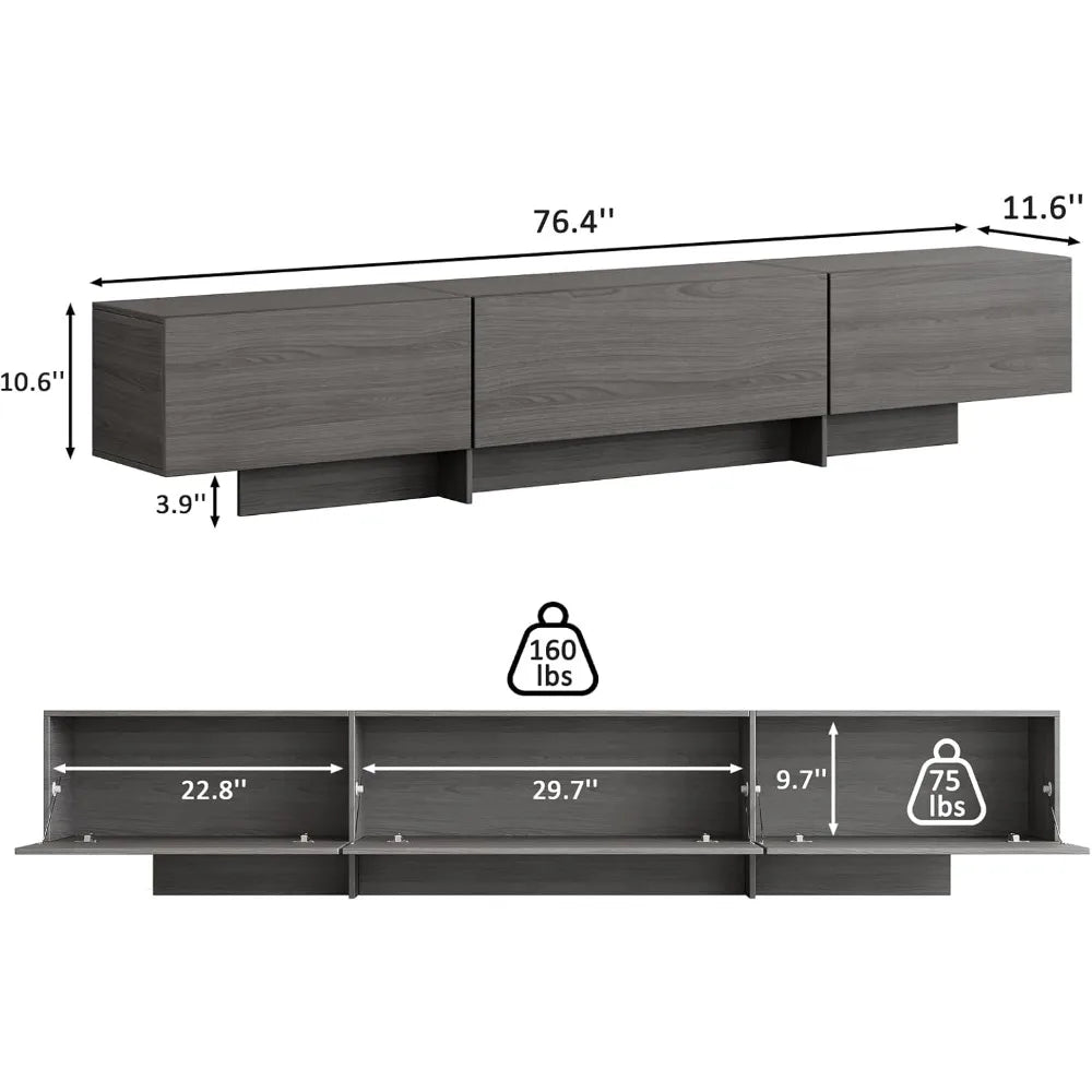Dresden Collection | Tapered-Leg Brass-Accented Walnut Entertainment Center - showcasing full sculptural form and curated finish in a Mid-Century Modern living room setting.