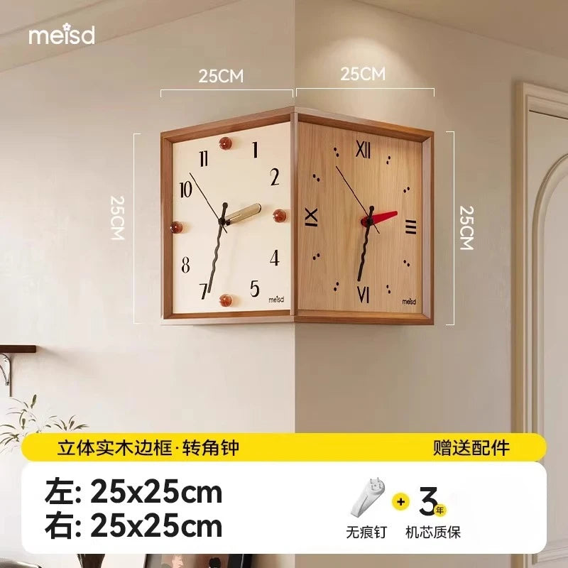 Dresden Collection | Geometric Atomic-Era Walnut Digital Clock - featuring close-up joinery and artisanal finish quality in a Mid-Century Modern living room setting.