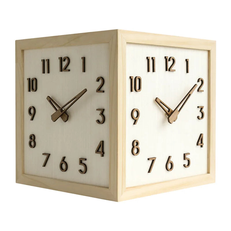 Dresden Collection | Sculptural Atomic-Era Dual-Sided Walnut Clock - showcasing full sculptural form and curated finish in a Mid-Century Modern living room setting.