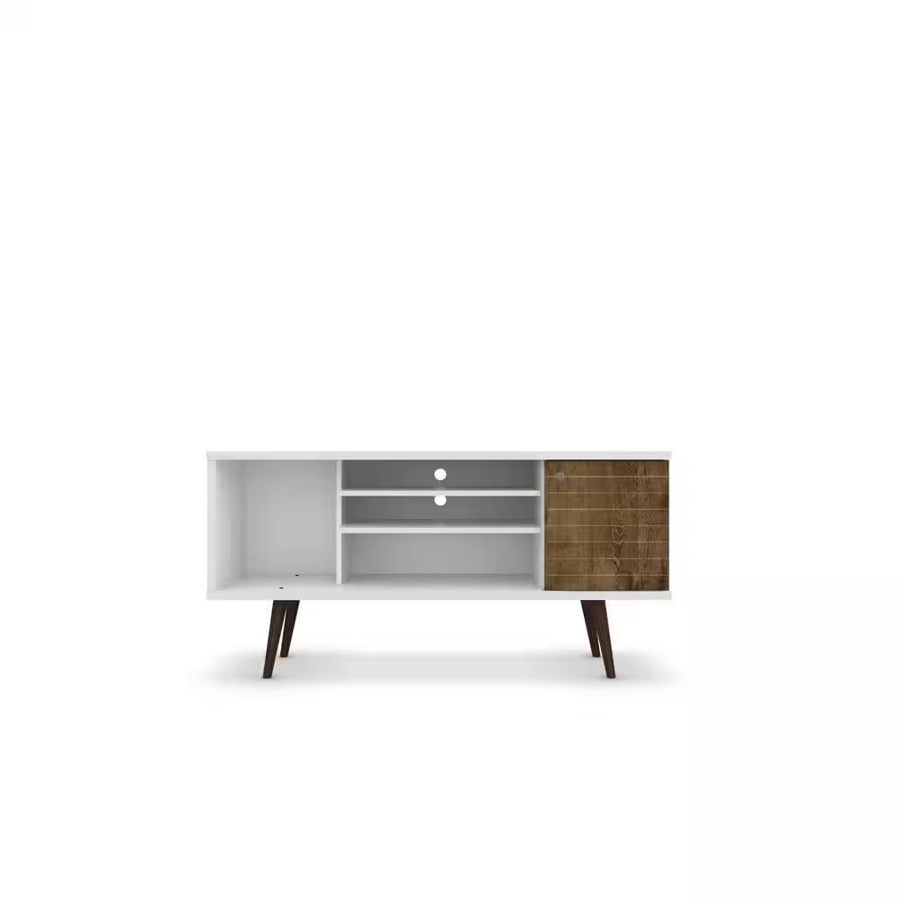 Liberty 53.14 In. White and Rustic Brown TV Stand Fits Tvs up to 50 In. with Storage Doors, Shelves and Cable Management