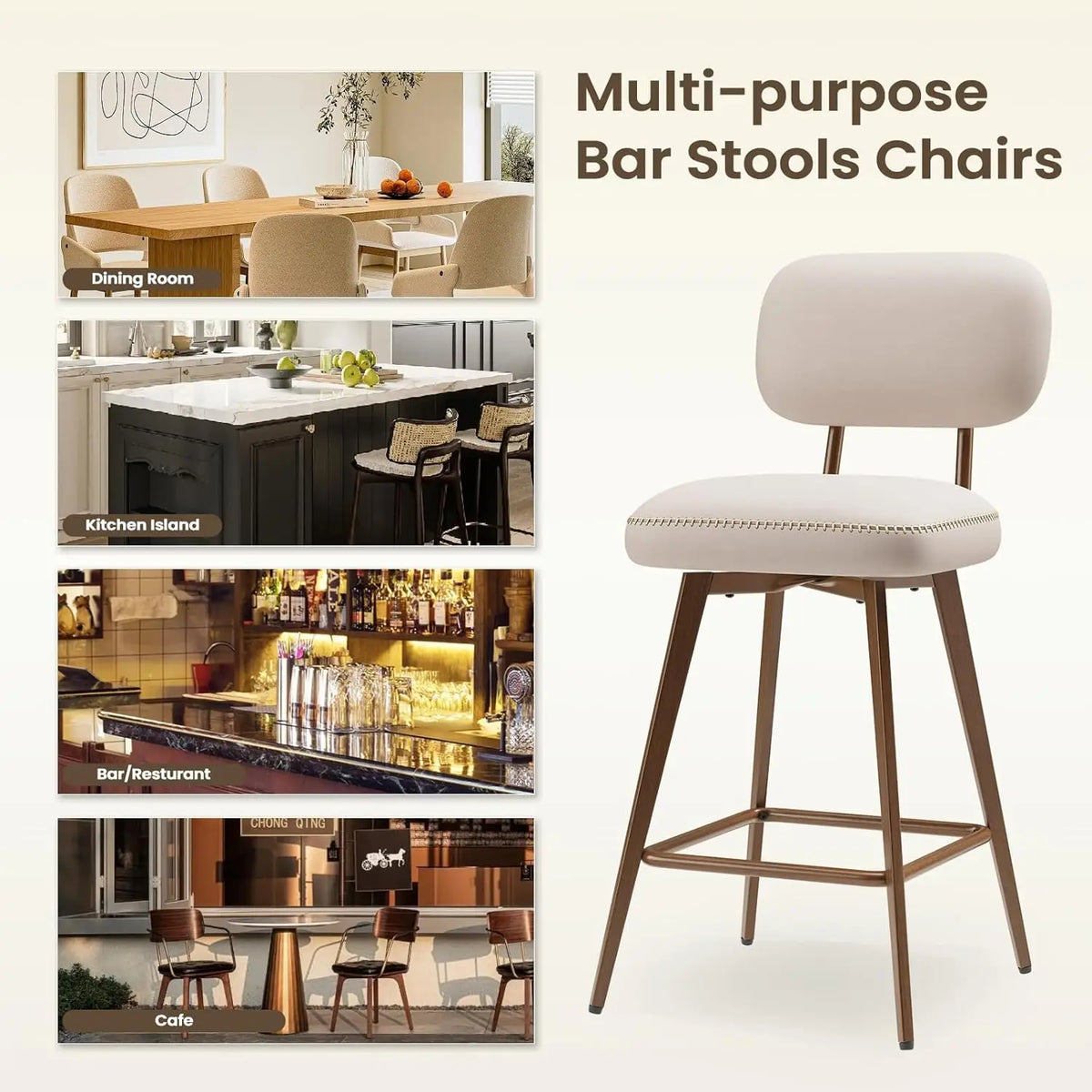 Fontaine Collection | Geometric Brass-Accented Walnut & Brass Bar Stools - Curated Bar Stool for the Modern Living Collection | Woodies ON Woodlawn