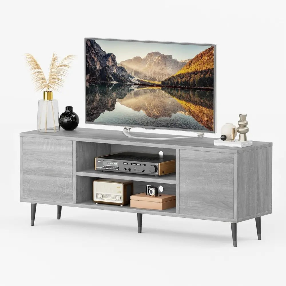 Belmont Collection | Tapered-Leg Steel-Framed Ash & Steel Console - styled from an alternate angle revealing dimensional depth in a Mid-Century Modern entryway setting.
