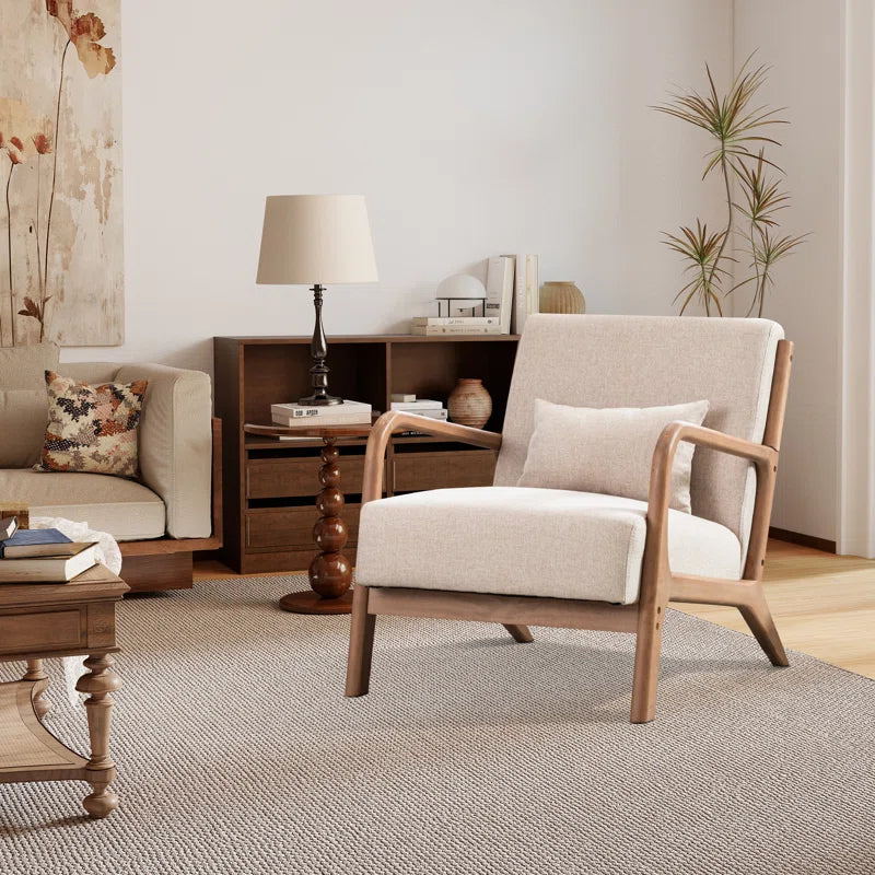 Hertford 26" Wide Mid Century Upholstered Solid Wood Accent Chair with an Extra Pillow