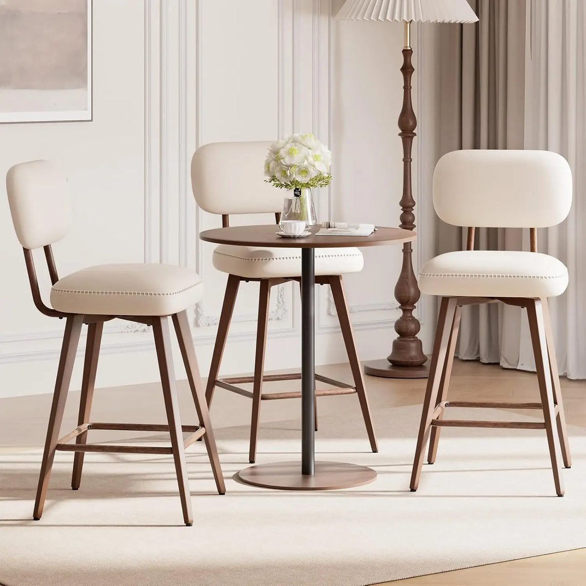 Fontaine Collection | Geometric Brass-Accented Walnut & Brass Bar Stools - Curated Bar Stool for the Modern Living Collection | Woodies ON Woodlawn