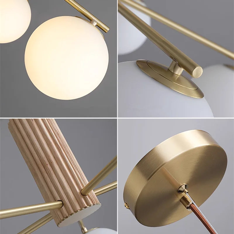 Fontaine Collection | Geometric Stone-Top Rose Quartz Chandelier - styled from an alternate angle revealing dimensional depth in a Mid-Century Modern living room setting.