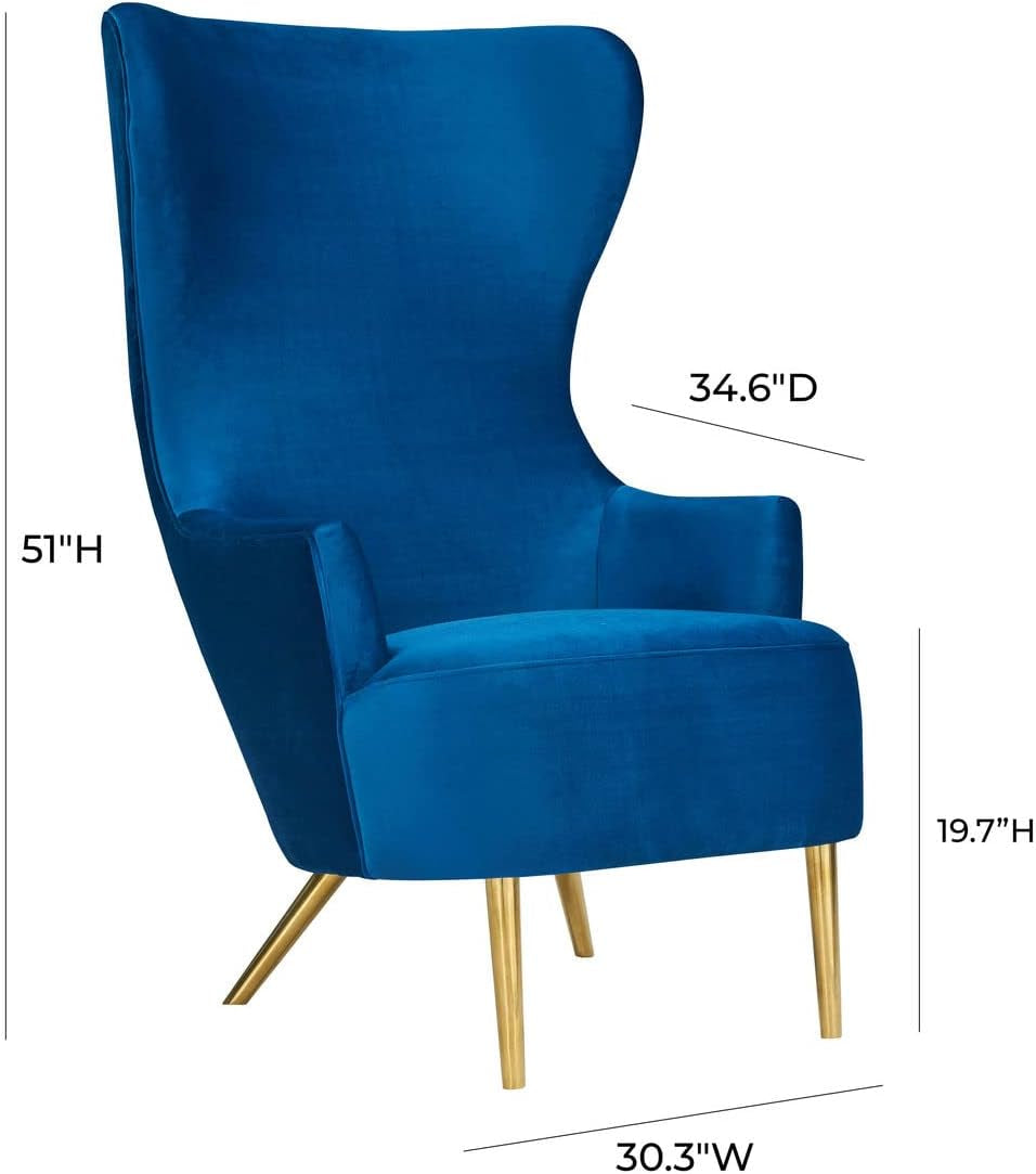 TOV Furniture Julia 19.7" Modern Velvet Upholstered Wingback Chair in Navy