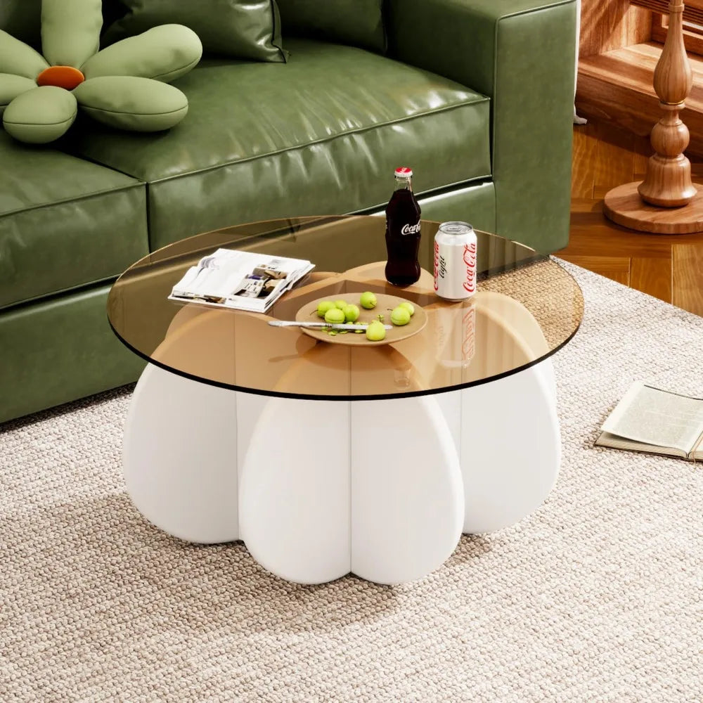 Astoria Collection | Hairpin-Legged Glass-Top Tempered Glass Coffee Table - presented at scale within a designed interior in a Mid-Century Modern living room setting.