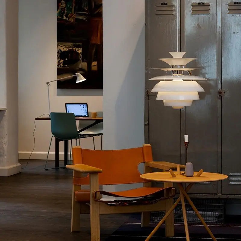 Astoria Collection | Sculptural Glass-Topped Frosted Glass Pendant - highlighting material texture and craftsmanship detail in a Mid-Century Modern living room setting.