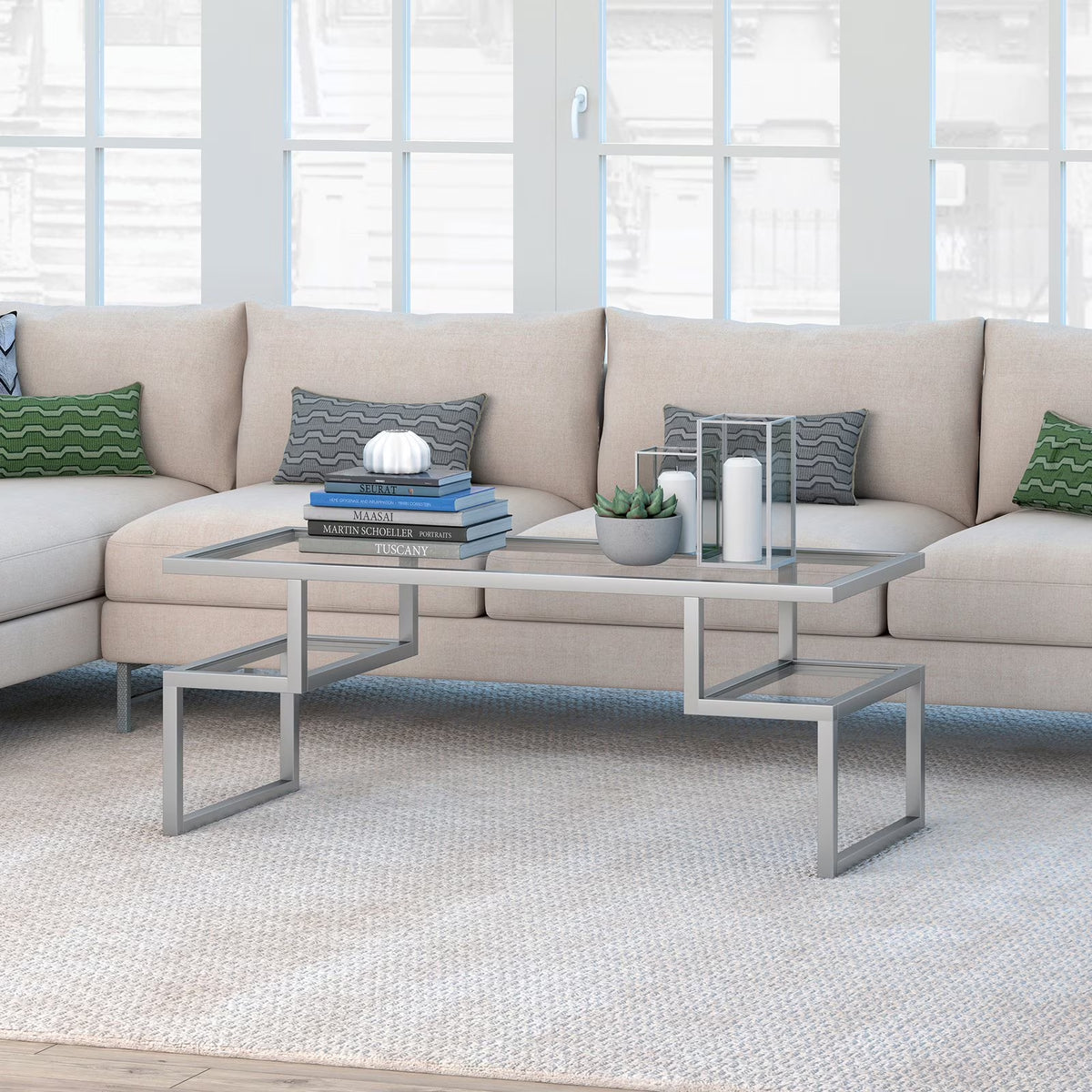 Zander 45" Wide Rectangular Coffee Table, Brass