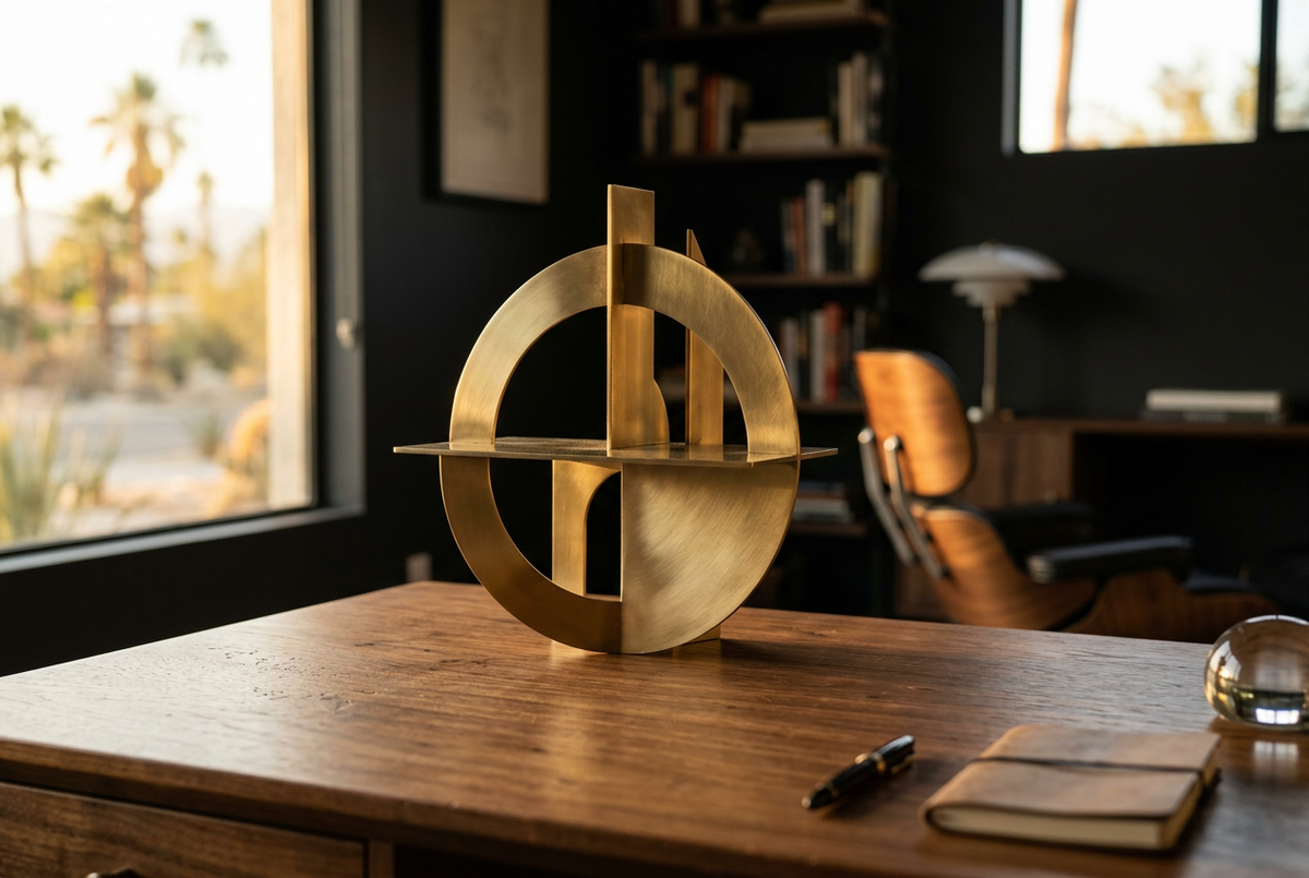 Brass Desk Sculpture | Abstract Modernist Form
