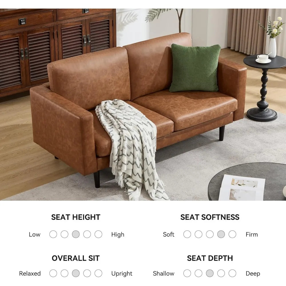 Ellington Collection | Tapered-Leg Leather-Wrapped Vegan Leather Loveseat - showcasing full sculptural form and curated finish in a Mid-Century Modern living room setting.