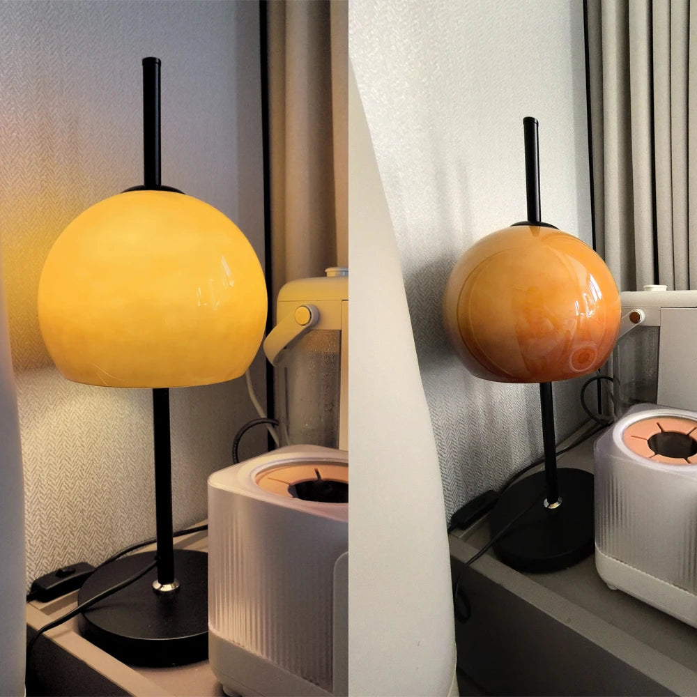 Fontaine Collection | Sculptural Glass-Topped Frosted Glass Floor Lamp - highlighting material texture and craftsmanship detail in a Mid-Century Modern living room setting.