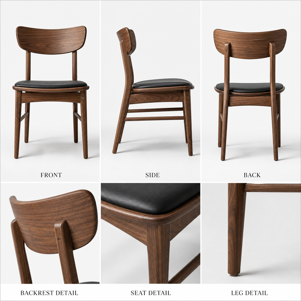 Astoria Collection | Tapered-Leg Leather-Wrapped Walnut & Cognac Leather - styled from an alternate angle revealing dimensional depth in a Mid-Century Modern living room setting.