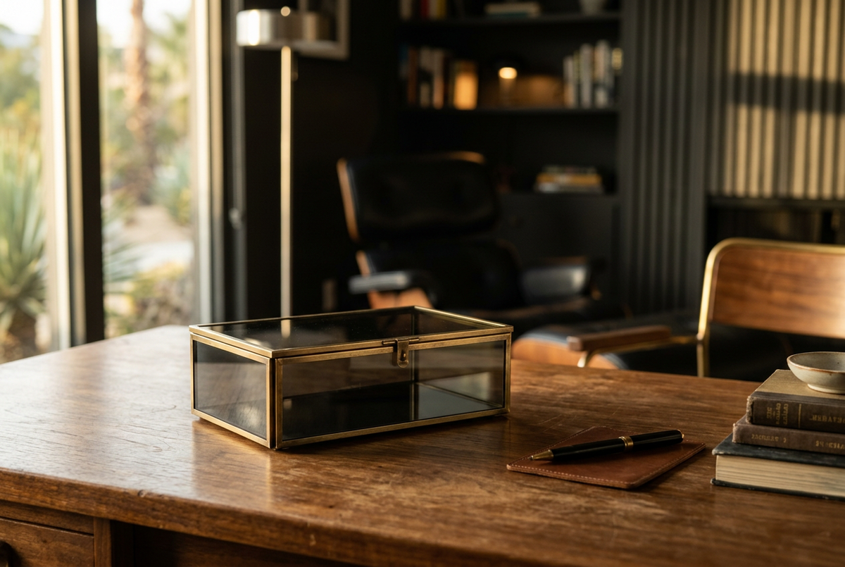 Smoked Glass & Brass Trinket Box | Noir Archive
